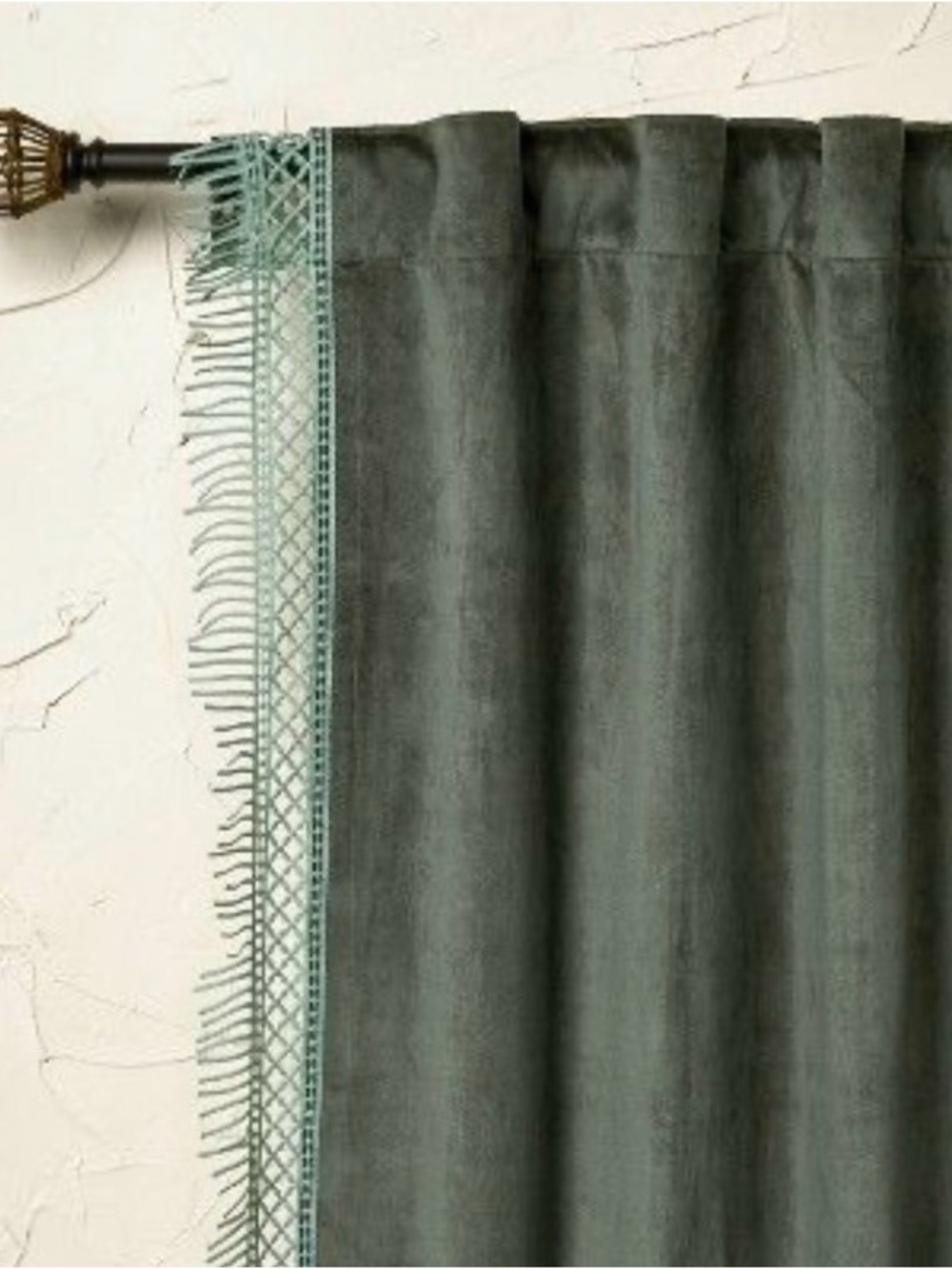 Opalhouse Sage Green Fringe Trim Curtain Panel